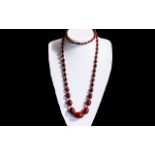 Superb 1920's Long Red Cherry Amber Graduated Beaded Necklace - of wonderful rich colour.