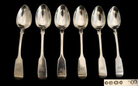 Queen Victoria 'Early Period' Set of Six Solid Silver Teaspoons hallmark London 1845 maker EE