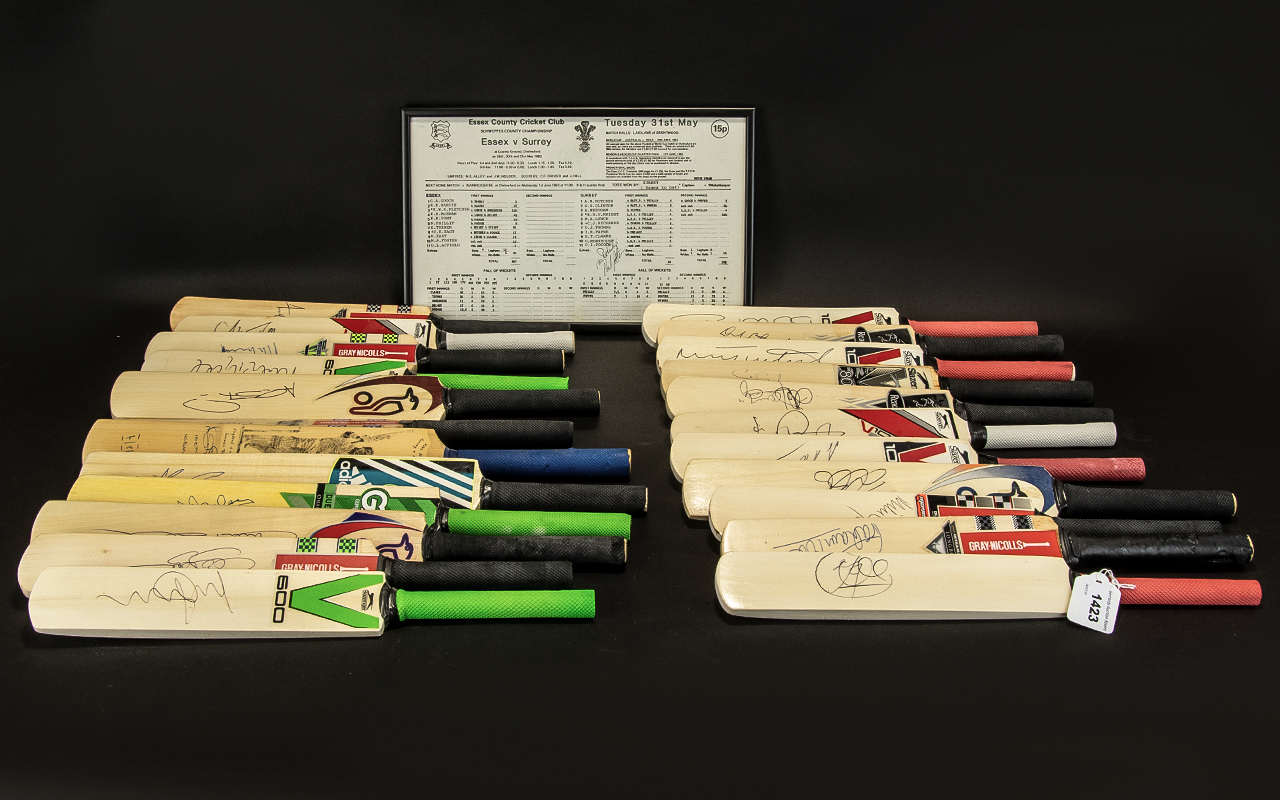 Cricket Interest - A Large Collection Of Miniature Signed Bats 24 in total each with one signature