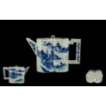 Chinese Export 19th Century Canton - Blue and White Teapot of Unusual Form.