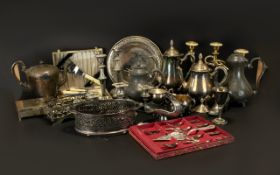 A Large Collection of Metal Ware and Plated Items to include an Oriental design etched teapot.