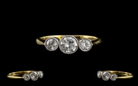 18ct Gold and Platinum Ladies 1920's Period Superb Quality 3 Stone Diamond Ring, Pave Setting.