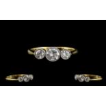 18ct Gold and Platinum Ladies 1920's Period Superb Quality 3 Stone Diamond Ring, Pave Setting.