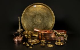 A Mixed Quantity Of Metalware approx 11 items to include large etched brass North African wall
