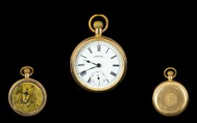 American Watch Co Waltham - 14ct Gold Plated Open Faced Screw back Pocket Watch.