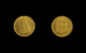 Queen Victoria 22ct Gold Jubilee Head Half Sovereign - Date 1887.