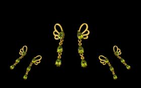 Green Jade Elongated J-Hoop Earrings,
