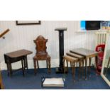 A Small Collection of Furniture to include shield back hall chair, nest of tables,