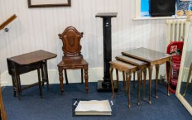 A Small Collection of Furniture to include shield back hall chair, nest of tables,