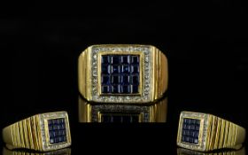 18ct Gold Sapphire and Diamond Set Dress Ring - of excellent quality. The diamond and sapphire of