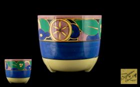 Clarice Cliff Art Deco 1930's Hand Painted Large 3 Footed Dover Jardiniere ' Sliced Fruit ' Green.