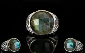 Labradorite Solitaire Ring, an 11ct round cut, chequerboard faceted labradorite, with a full display