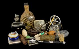 A Mixed Collection Of Oddments And Collectibles A varied lot comprising spirit flask, old keys,