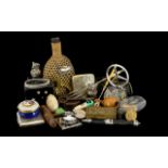 A Mixed Collection Of Oddments And Collectibles A varied lot comprising spirit flask, old keys,