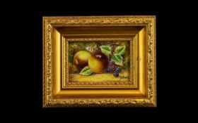 Royal Worcester Style Still Life Plaque Rectangular form plaque depicting autumnal apples and