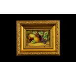 Royal Worcester Style Still Life Plaque Rectangular form plaque depicting autumnal apples and