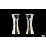 Edwardian Period Pair of Fine Quality Silver Vases of Plain but Waisted Form, Futuristic Form.