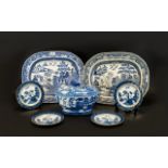 A Collection Of Blue And White Ceramics Six pieces in total to include to large oval Willow