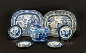 A Collection Of Blue And White Ceramics Six pieces in total to include to large oval Willow