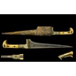 18th Century Chara or Khyder Dagger with Ivory Handle and Silver Mounts,