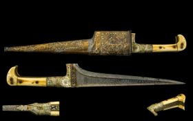 18th Century Chara or Khyder Dagger with Ivory Handle and Silver Mounts,