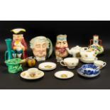 A Box Of Miscellaneous Items To include Doulton character jug 'The Lawyer' musical character jug,