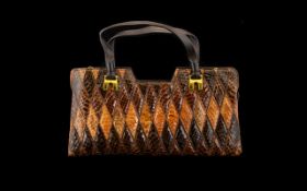 Jane Shilton Vintage Reptile Leather Bag top handle bag with diamond patch work,