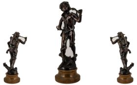 20th Century Bronze Sculpture / Figure of a Young Huckleberry Finn Bare Footed and Carrying a