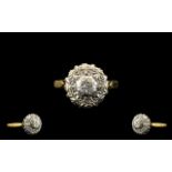 18ct Gold Illusion Set Diamond Cluster Ring, Flower head Setting. Marked 18ct Gold. Ring Size - I.