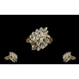 Ladies 9ct Yellow Gold Diamond Set Dress Ring, Flower Spray Design. Marked 9.375 Gold.