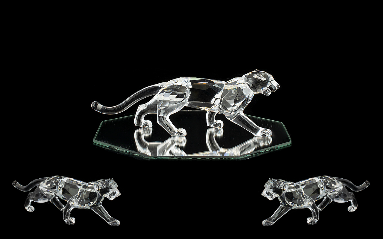 Swarovski Silver Crystal Figure ' African Wildlife Series ' Leopard ' Designer Michael Stamey.