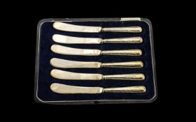 A Boxed Set Of Silver Handle Butter Knives Fully hallmarked Sheffield 1920,