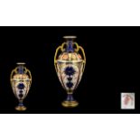 Royal Crown Derby Imari Pattern Single 22ct Gold Band Twin Handle Vase - circa 1900, pattern 1128.