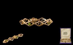 Antique Period - Attractive Designed 9ct Rose Gold Bracelet Set with Peridot's and Amethysts with