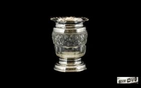 Edwardian Period Silver and Cut Glass Vase of Pleasing Proportions. Frilled Design Border.