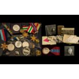 WWII Interest A Mixed Lot Of Military Items And Medals To include WWII Defence medal, Africa Star,