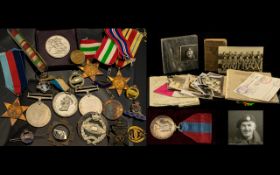 WWII Interest A Mixed Lot Of Military Items And Medals To include WWII Defence medal, Africa Star,