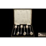 Art Deco Period Boxed Set of Six Silver Teaspoons. Hallmark Birmingham 1931, Maker D & F. All Spoons