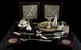 A collection Of Silver Plated Items To include two Danish spill vases, Chamber stick and snuffer,