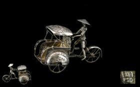 Early 20th Century Sterling Silver Figure / Group, Asian Rickshaw and Rider with Moving Parts.