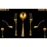 Mappin & Webb Superb Quality Large Silver Gilt Ladle with matching pair of large serving forks.