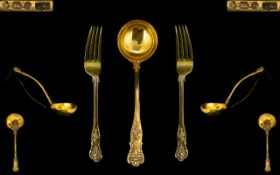 Mappin & Webb Superb Quality Large Silver Gilt Ladle with matching pair of large serving forks.