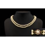 Ladies Superb Quality Double Strand Cultured Pearl Necklace / Choker with 9ct Gold Clasp, Set with