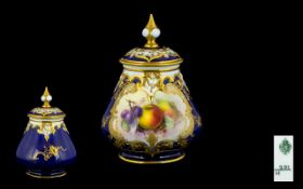 Royal Worcester Hand Painted Covered Pot By Richard Sebright circa 1909 painted with a central