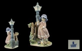 Lladro - Porcelain Figurine ' Girl with Cat ' Raking Leaves - Four Seasons Collection Titled ' Full
