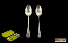 Scottish - Pair of Silver Celtic Design Teaspoons Boxed - From the Late 19th Century.