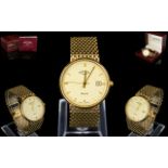 Rotary - Elite Handsome Gentleman's 9ct Gold Circular Dial - Integral Mesh Bracelet Wrist Watch of
