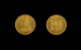 Queen Victoria 22ct Gold Jubilee Head Half Sovereign - Date 1887.