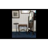 Three Items of Furniture to include a bedroom mirror on stand, inlaid occasional table,