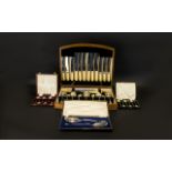 Oak Boxed Canteen Of Cutlery Hinged box with beaded border, lined to interior in black velvet,